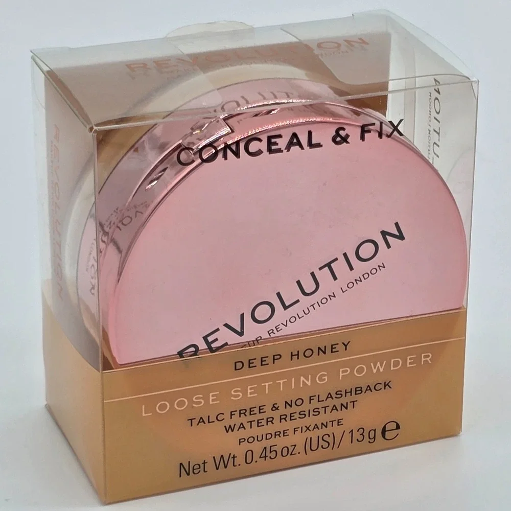 Revolution Conceal & Fix Loose Setting Powder Deep Honey 0.45 oz 13g with Mirror